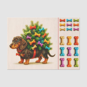 Christmas Dachshund, Tree & Bones FN9L Decoupage Tissue Paper