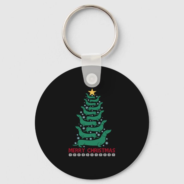Christmas Dachshund Tree Merry Xmas Doxie Dog Love Key Ring (Front)