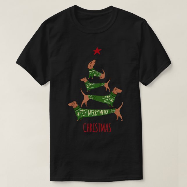 Christmas Dachshund tree T Shirt Funny Pyjamas Xma (Design Front)