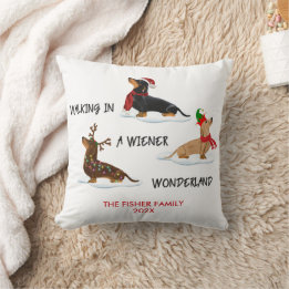 Christmas Dachshund Walking In A Wiener Wonderland Cushion
