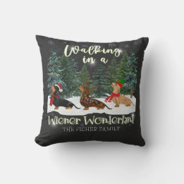 Christmas Dachshund Walking In A Wiener Wonderland Cushion