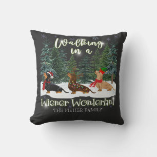 Christmas Dachshund Walking In A Wiener Wonderland Cushion