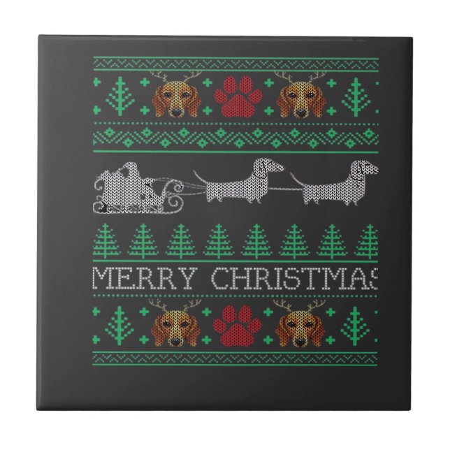 Christmas Dachshund Wiener Dog Dachshund Ugly Chri Ceramic Tile (Front)