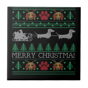 Christmas Dachshund Wiener Dog Dachshund Ugly Chri Ceramic Tile