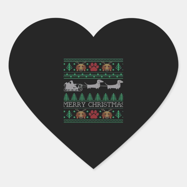 Christmas Dachshund Wiener Dog Dachshund Ugly Chri Heart Sticker (Front)
