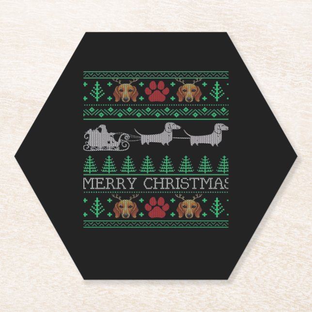 Christmas Dachshund Wiener Dog Dachshund Ugly Chri Paper Coaster (Front)