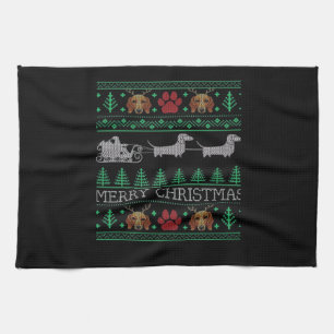 Christmas Dachshund Wiener Dog Dachshund Ugly Chri Tea Towel