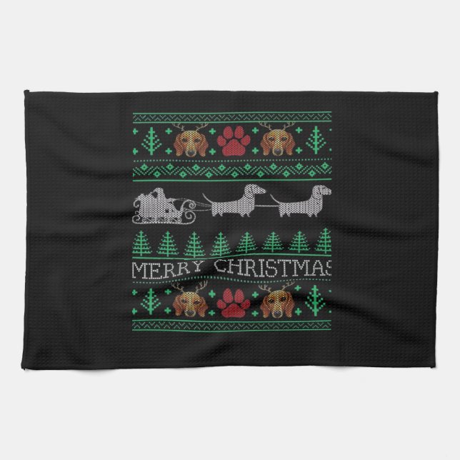 Christmas Dachshund Wiener Dog Dachshund Ugly Chri Tea Towel (Horizontal)