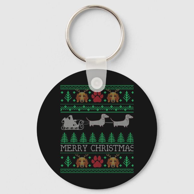 Christmas Dachshund Wiener Dog Key Ring (Front)