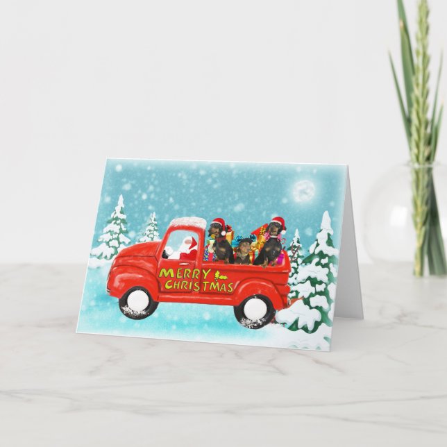 Christmas Dachshunds Dog gifts delivery truck Card (Front)
