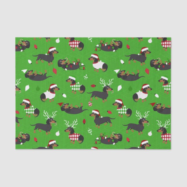 Christmas Dachshunds Green Tissue Paper (Front)