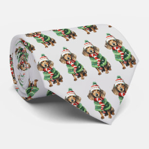Christmas Dachshunds In Snowflakes Tie