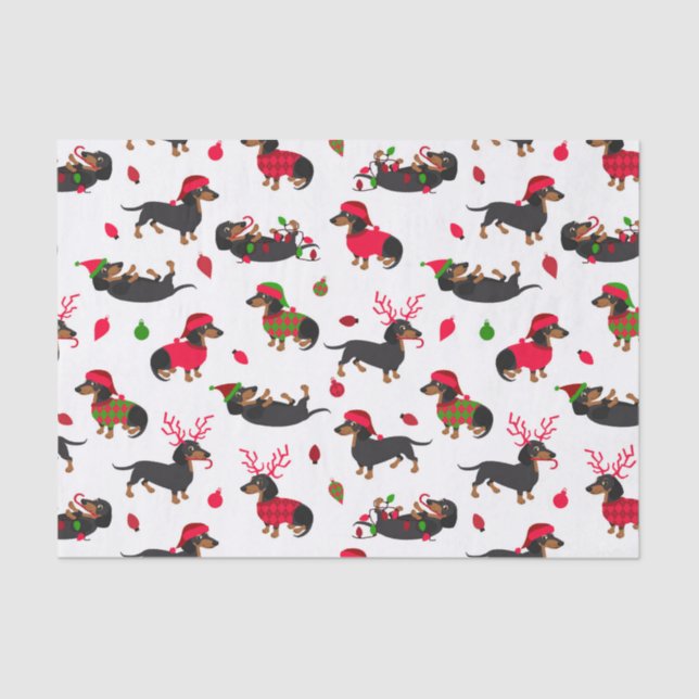 Christmas Dachshunds White Tissue Paper (Front)