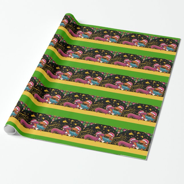 Christmas Dachsunds Wrapping Paper - SRF (Unrolled)