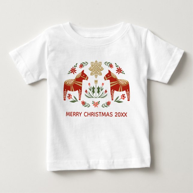 Christmas Dala Horse Baby T-Shirt (Front)