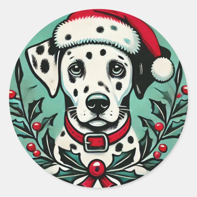 Christmas Dalmatian                                Classic Round Sticker (Front)