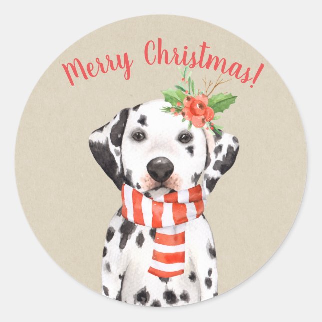 Christmas Dalmatian Dog Country Holiday Custom Classic Round Sticker (Front)