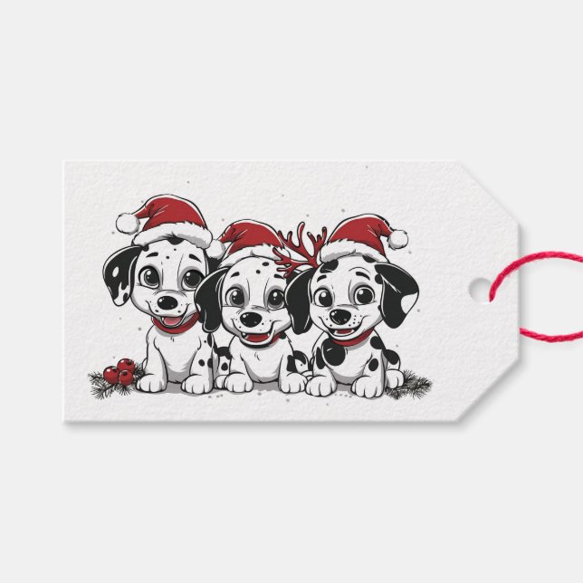 Christmas Dalmatian Dogs Gift Tags (Front (Horizontal))