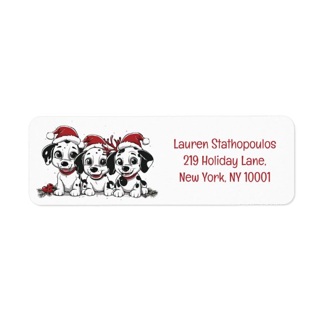 Christmas Dalmatian Dogs Return Address Label (Front)