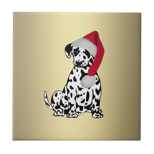 Christmas Dalmatian Gold Ceramic Tile (Front)