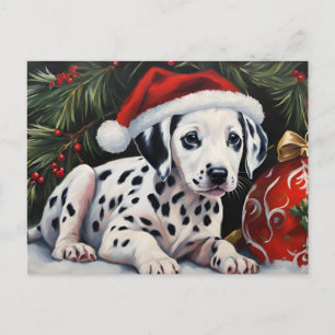 Christmas Dalmatian Puppy Santa Holiday Postcard