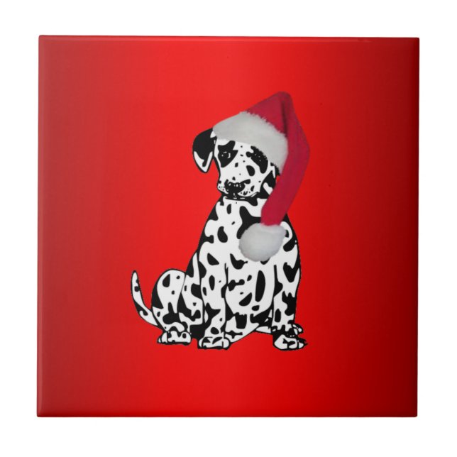 Christmas Dalmatian Red Ceramic Tile (Front)