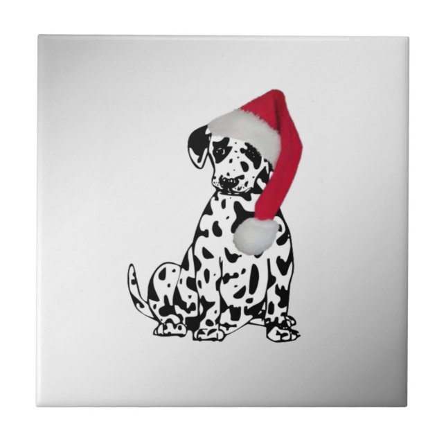 Christmas Dalmatian Silver Ceramic Tile (Front)