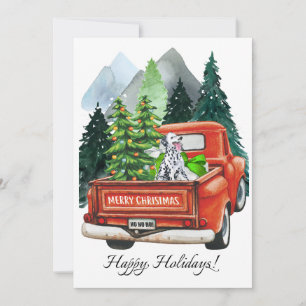 Christmas Dalmatian & Vintage Truck Watercolor Holiday Card