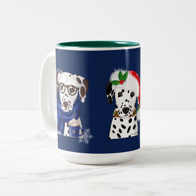 Christmas Dalmatians Two-Tone Coffee Mug (Front Left)