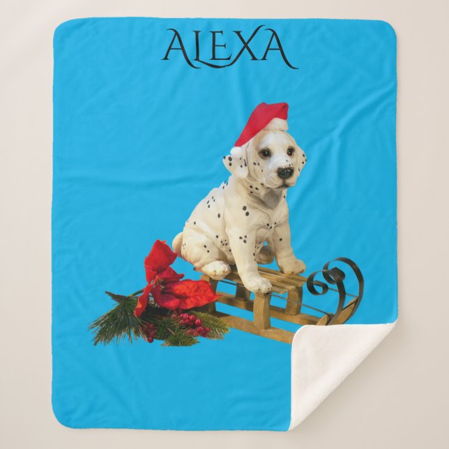 Christmas dalmation blanket with custom name. (Front)