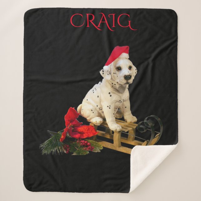 Christmas dalmation blanket with custom name. (Front)