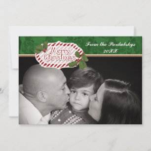 Christmas Damask Candy Cane Striped Holly Card