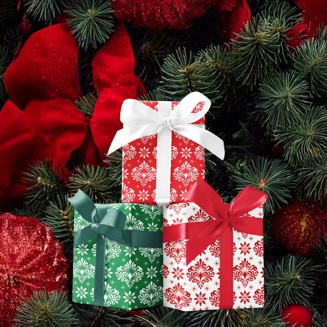 Christmas Damask Pattern on Custom Background Wrapping Paper Sheet (Creator Uploaded)