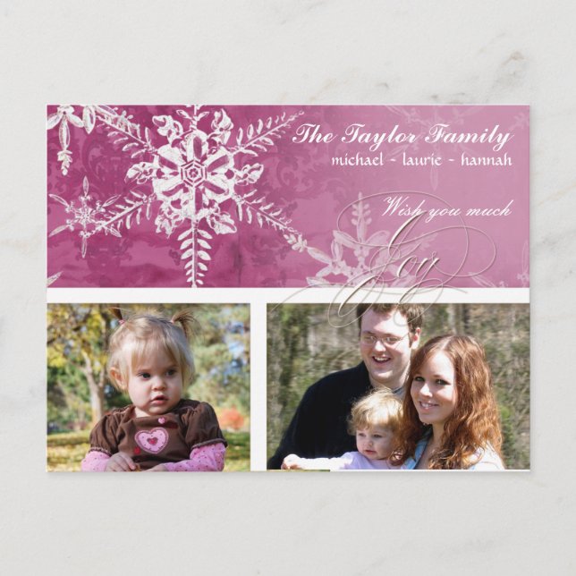 Christmas Damask Snowflake -  Magenta Pink Card (Front)