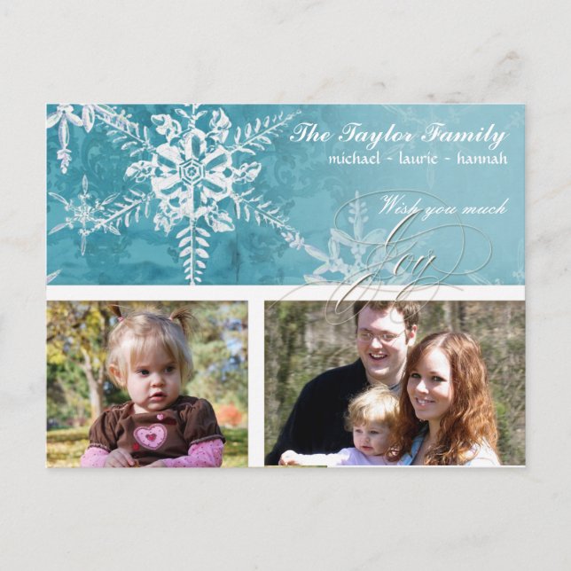 Christmas Damask Snowflake - Winter Aqua n White Holiday Postcard (Front)
