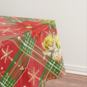Christmas Dancing Baby Angels on Red Plaid Tablecloth