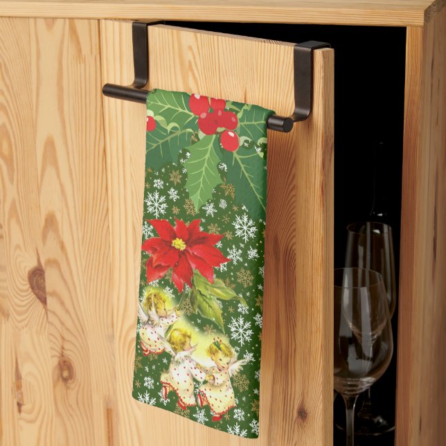 Christmas Dancing Baby Angels on Snowflakes Tea Towel (Thirds Fold)