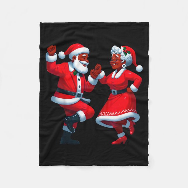 Christmas Dancing Black African American Santa Mrs Fleece Blanket (Front)