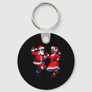Christmas Dancing Black African American Santa Mrs Key Ring