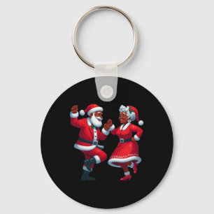 Christmas Dancing Black African American Santa Mrs Key Ring