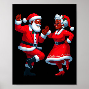 Christmas Dancing Black African American Santa Mrs Poster