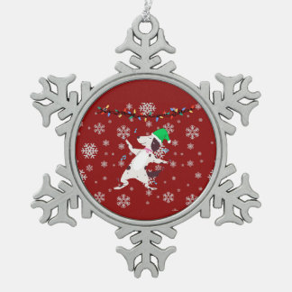 Christmas dancing dog snowflake pewter christmas ornament