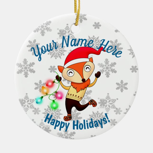 Christmas Dancing Fox Custom Ceramic Ornament (Front)