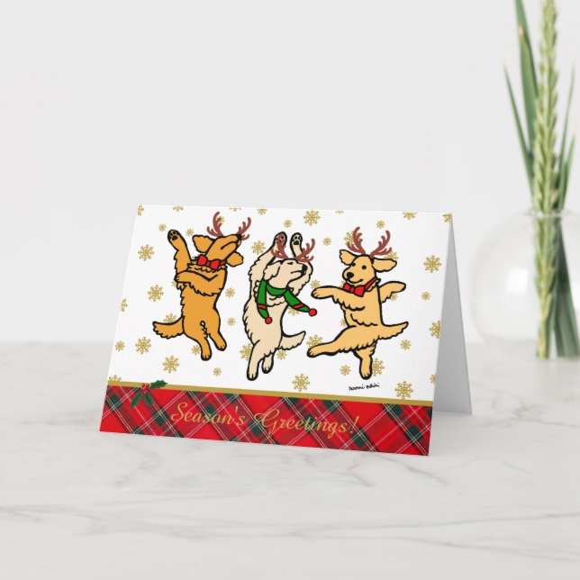 Christmas Dancing Golden Retrievers Holiday Card (Front)
