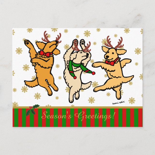 Christmas Dancing Golden Retrievers Holiday Postcard (Front)