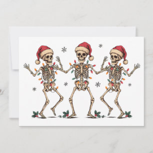 Christmas Dancing Skeletons Wearing Santa Hats Invitation