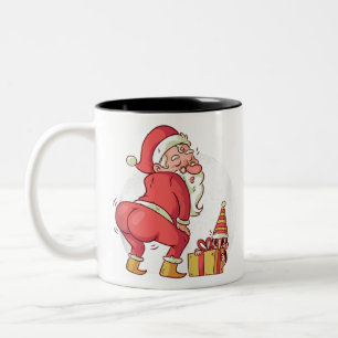 Christmas dancing twerking santa claus elf pyjamas Two-Tone coffee mug