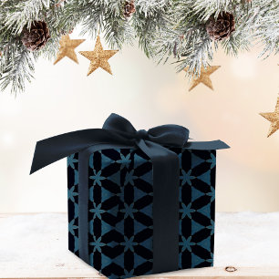 Christmas dark blue and gold geometric flower  wrapping paper