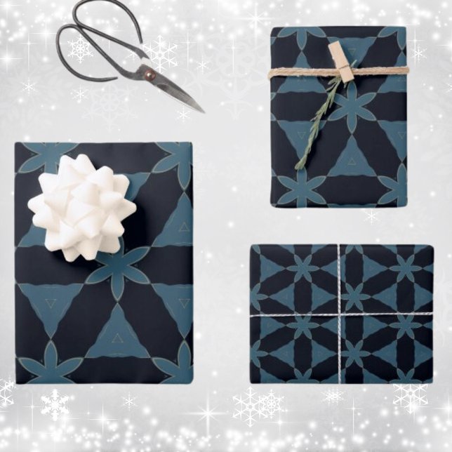 Christmas dark blue and gold geometric flower  wrapping paper sheet (Elegant blue wrapping paper in different sizes. With a touch of gold for that elegant touch.)