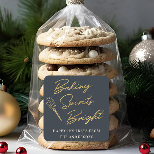 Christmas Dark Blue and Gold Holiday Baking Gift Square Sticker